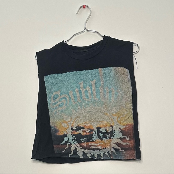 Tops - Vintage Sublime Sun Cut-Off Sleeveless Cropped Graphic Band Tee Black Size S